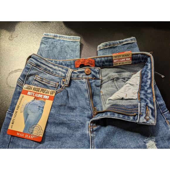 Wax Jeans Butt I Love You High Rise Push Up Jeans Distressed Size 5/27 - Picture 3 of 10